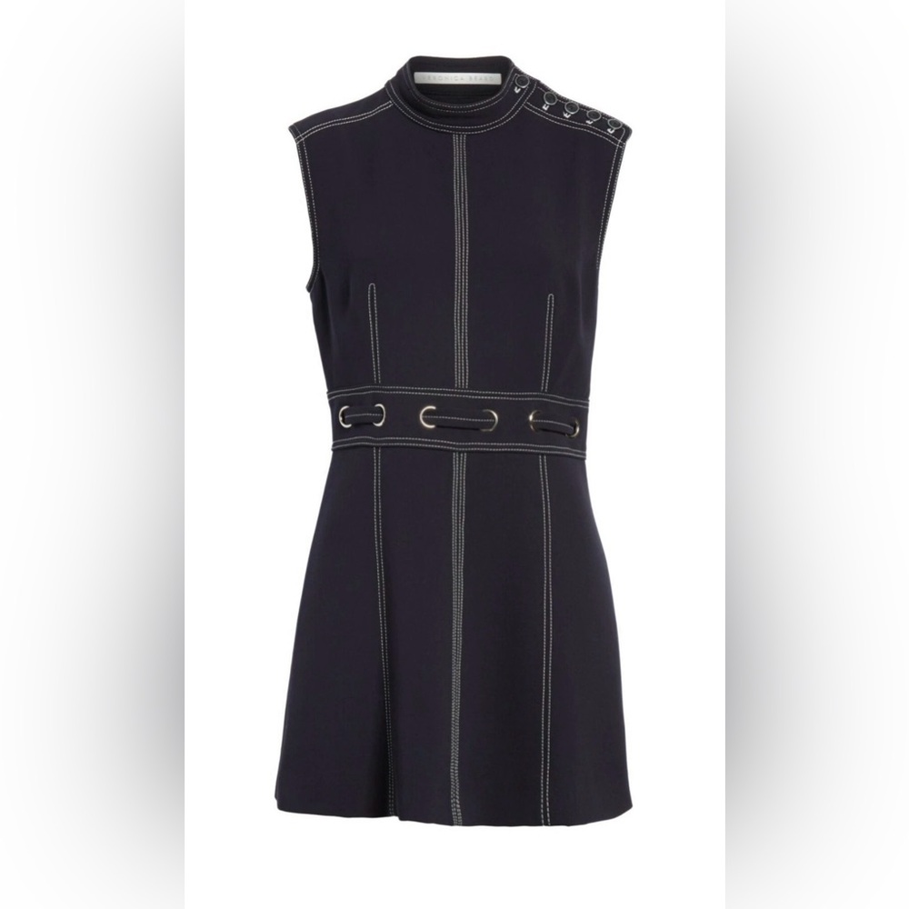 Veronica Beard dark Navy with white Topstitching Mini Dress size 14